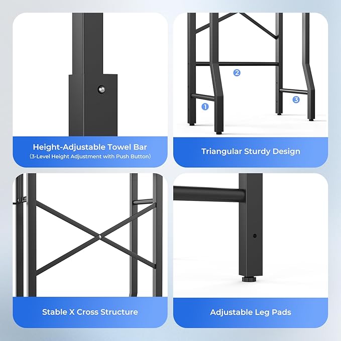 Over-The-Toilet Storage Rack, 3-Tier Bathroom Organizer Shelf Over Toilet with Adjustable Shelf and Basket, Freestanding Space Saver Bathroom Shelves Above Toilet for Room