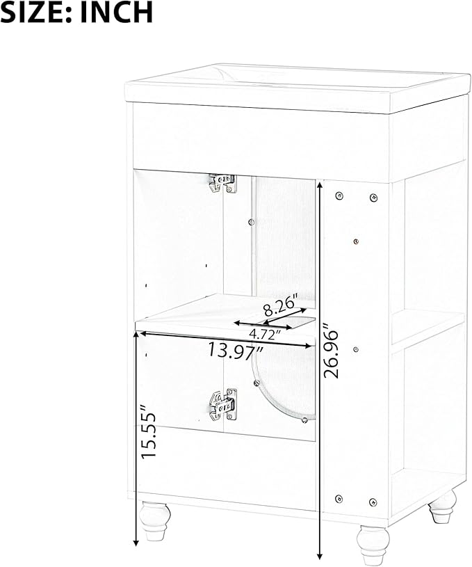 20" Small Bathroom Vanity with Sink and Glass Door, Storage Shelf & Toilet Paper Holder,Solid Wood & MDF Modern Single Bathroom Sink Cabinet with Shelves,Freestanding,White