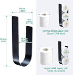 Toilet Paper Storage Wall Mount, Over The Tank Extra Toilet Paper Holder for 3 Rolls Tissue, Metal Tissue Roll Storage Stand for Bathroom, RV Adhesive Loo Roll Holder (Black)