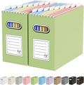 Oterri File Organizer Box, Portable Collapsible Cardboard File Folder Organizer with Handle for Letter Size Hanging Files, Document Storage Box for Home Office & Classroom (2 Packs, Green)