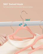 SONGMICS Velvet Hangers, Set of 100 Clothes Hanger with Rose Gold Swivel Hook, Non-Slip, and Space-Saving, 0.2-Inch Thick, 17.1-Inch Long for Coat, Shirt, Dress, Pants, Tie, Coral Pink UCRF021PK100