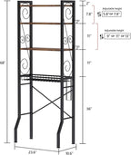 Aduanbang Over-The-Toilet Storage Shelves, 4-Tier Bathroom Organizer with Adjustable Feet Pad and Basket, Freestanding Space Saver (Rustic Brown)