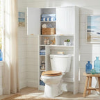 31" W Over The Toilet Storage Cabinet with Fluted Door, White Bathroom Organizer with Adjustable Shelf, 67''H Tall Toilet Paper Holder Stand Wave Door for Restroom, Laundry Room