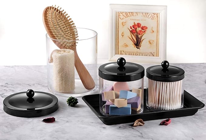 Vintage Farmhouse Decor Metal Vanity Tray(4 Pack), Countertop Guest Hand Towel Paper Storage Organizer Tray Dispenser, Sturdy Holder for Perfume, Cosmetics, Jewelry, Makeup Bathroom Organizer (Black)