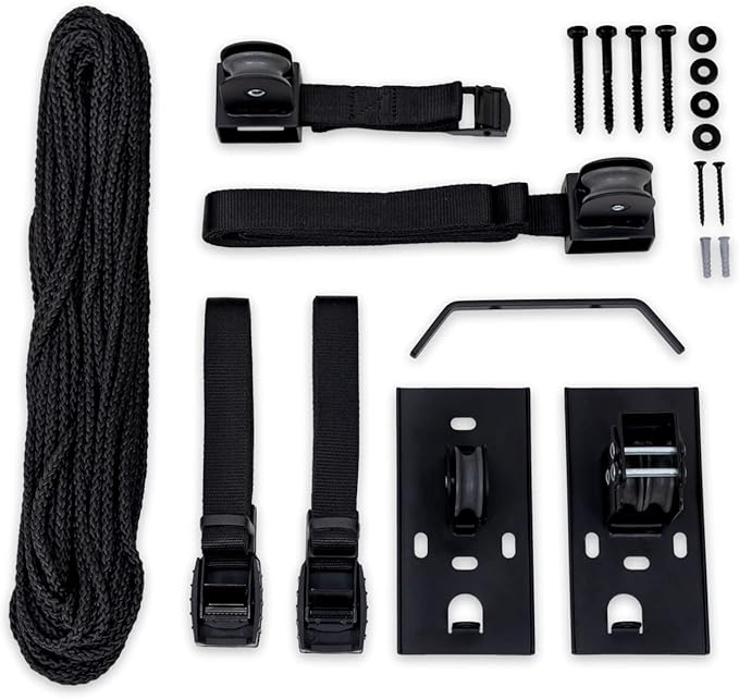 StoreYourBoard Ladder Storage Ceiling Pulley System, Garage Mount Hoist, Heavy Duty Hanging Organizer Holds 150 lbs
