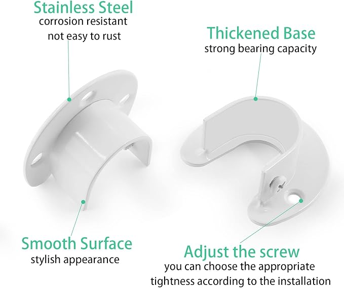 2 Packs Stainless Steel Closet Rod End Supports 1-1/3 Inch Wardrobe Bracket Heavy Duty Closet Pole Sockets Flange Rod Holder, U-Shaped with Screws, White