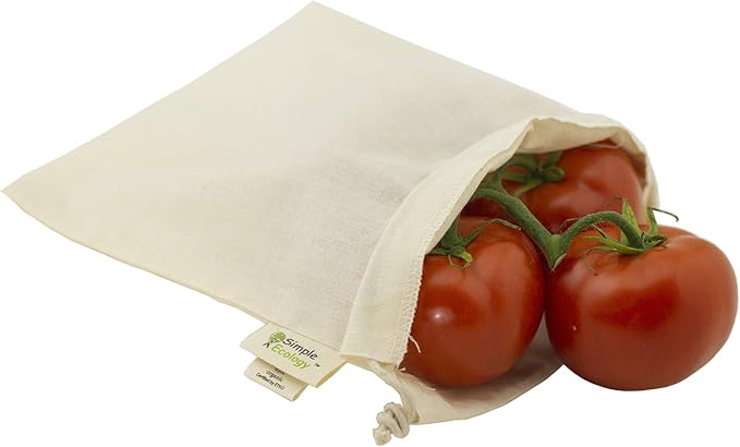 Simple Ecology Reusable Grocery Produce Shopping and Storage Bags, Organic Cotton Muslin, Small 3 pack