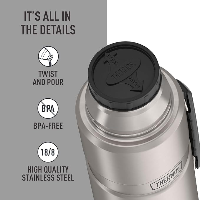 THERMOS Stainless King Vacuum-Insulated Beverage Bottle, 68 Ounce, Matte Steel