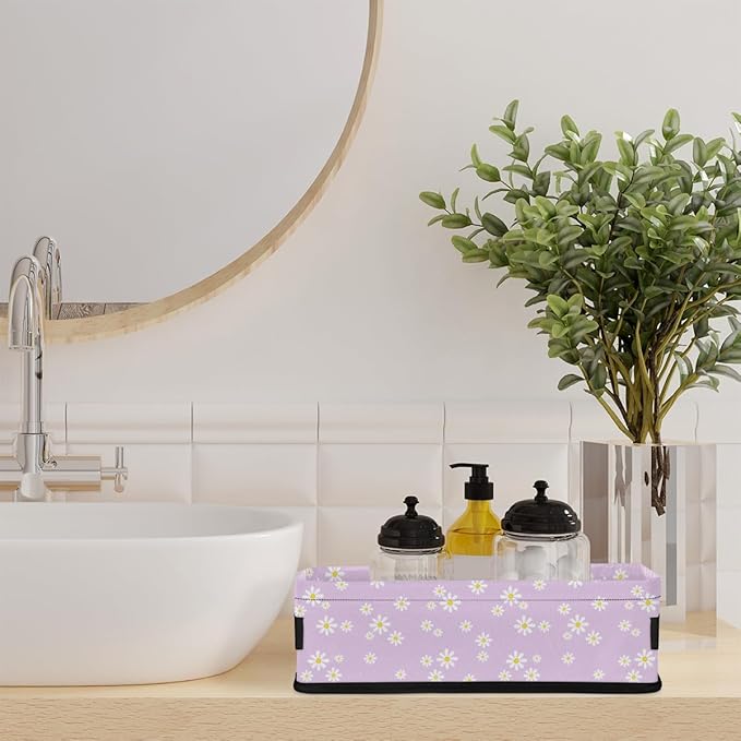 Small Bathroom Baskets for Toilet,Purple Daisy Foldable Toilet Paper Tank Basket Organizer for Towels Storage Decorative Open Storage Bins for Home,Closet,Containers,Cabinet
