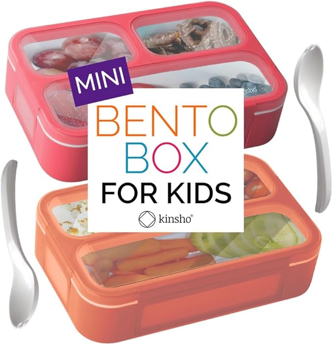 Small Snack Containers for Kids Toddlers - 3 Compartments (Set of 3) - Leak-proof Snack Boxes with Lids - BPA-Free Mini Bento Lunch Box - Ideal for School, Daycare, Holds 2 Cups (Pink Coral + Orange)