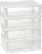 Gonice White Desk 4 Drawer Organizer, Plastic Small Drawer Storage, Desk Storage for Office and Home