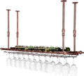 2-in-1 Industrial Wine Rack, 47.3" Adjustable Metal Pipe Wine Bottle Storage Rack with Glass Holders & Shelf, Space-Saving Vertical Installation for Kitchen Bar, Brown