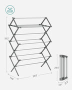 SONGMICS Foldable Clothes Drying Rack, Laundry Drying Rack, Clothes Airer, Steel Frame, 14.6 x 29.5 x 53.2 Inches, Easy Assembly, Indoor Outdoor Use, Gray ULLR770G01