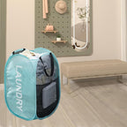 Larpur Pop Up Laundry Baskets, 2 Pack Mesh Laundry Hampers Collapsible Clothes Hampers for Home, Dorm, Travel (Gray + Blue)