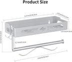 Paper Towel Holder Wall Mount, MAYZOLOP Easy One-Hand Tear Design Paper Towel Holder with 2 Hooks, Fits Kitchen, RV, Bathroom, Self-Adhesive or Drilling Installation, Silver