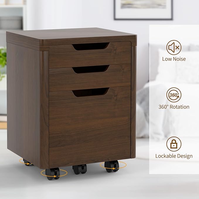 Giantex 3 Drawer Mobile File Cabinet Rolling Cabinets Filler with Lockable Casters, Vertical Deep Storage Filing Cabinet for Home & Office Printer Stand
