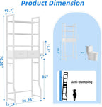 Simple Trending 4 Tier Over The Toilet Storage with Drawers, Heavy Duty Bathroom Stand Organizer Metal Shelves for Laundry, White