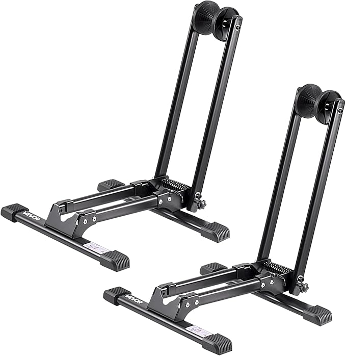 VEVOR Bike Racks 2 Pack, Fits 20 to 27 Inch Mountain & Road Bikes, Alloy Steel Rust-Resistant Bike Floor Stand Rack, Foldable Bicycle Stand for Entryway, Garage, Home Bikes Parking & Storage, Black