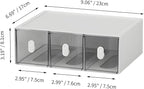 Desktop Storage Drawers, Plastic Desk Organizer with 3 Drawers, Modular Stackable Toolbox Units for Office Stationary, Makeup Container, Bathroom Countertop (1 Tall Layer, White & Clear)
