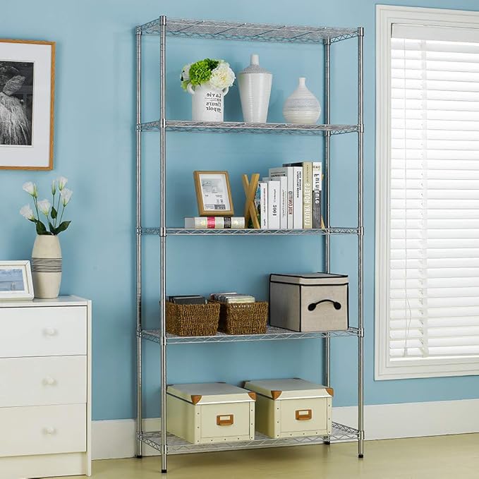 PayLessHere | 5-Tier Wire Shelf | 36"x14"x72" | Chrome | Adjustable Racks | Heavy-Duty Storage Shelves, Holds Upto 1250 lbs | Rust-Resistant, No-Tool Assembly | for Home, Garage Shelving