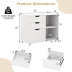 Giantex 3 Drawer File Cabinet, Office Storage Cabinet Fits Files Letter, A4, Legal Size, Rolling Printer Stand with Adjustable Shelf, Office Organization and Storage, Lateral Filing Cabinet (White)