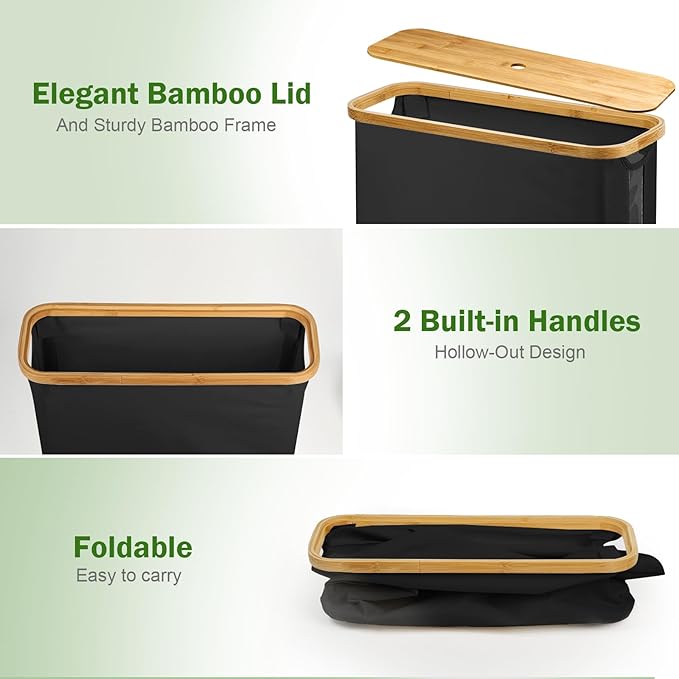 Toilet Paper Basket, Toilet Paper Storage with Lid - Bamboo Toilet Paper Holder, Bathroom Organizer for Toilet Tissue, Free Standing Toilet Paper Storage Bin with Handle