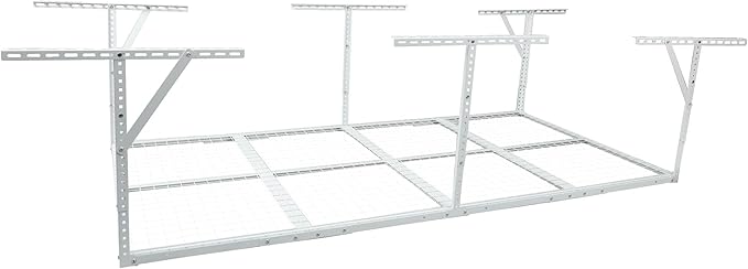 4 X 8 FT Garage Ceiling Storage Racks, Heavy Duty Overhead Garage Storages Rack with Adjustable Hight, Metal Hanging Garages Storage Rack with Support Rod, 22''- 40" Adjustable, 600 LBS (White, 4x8FT)