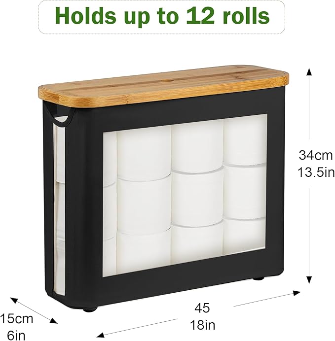 Toilet Paper Basket, Toilet Paper Storage with Lid - Bamboo Toilet Paper Holder, Bathroom Organizer for Toilet Tissue, Free Standing Toilet Paper Storage Bin with Handle
