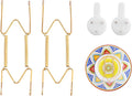 2 Pack Plate Hangers for Wall, Suitable for 6-8 inch Art Plate, Stainless Steel Invisible Heavy-Duty Wire Plate Holder with Wall Hooks, Display Hanger for Decorative Plates/Dishes/Platters(Gold)