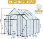 Heavy-Duty Walk-in Polycarbonate Greenhouse with Dual Sliding Doors, Adjustable Roof Ventilation, and Galvanized Steel Base for Year-Round Outdoor Gardening (Green 8*8FT)