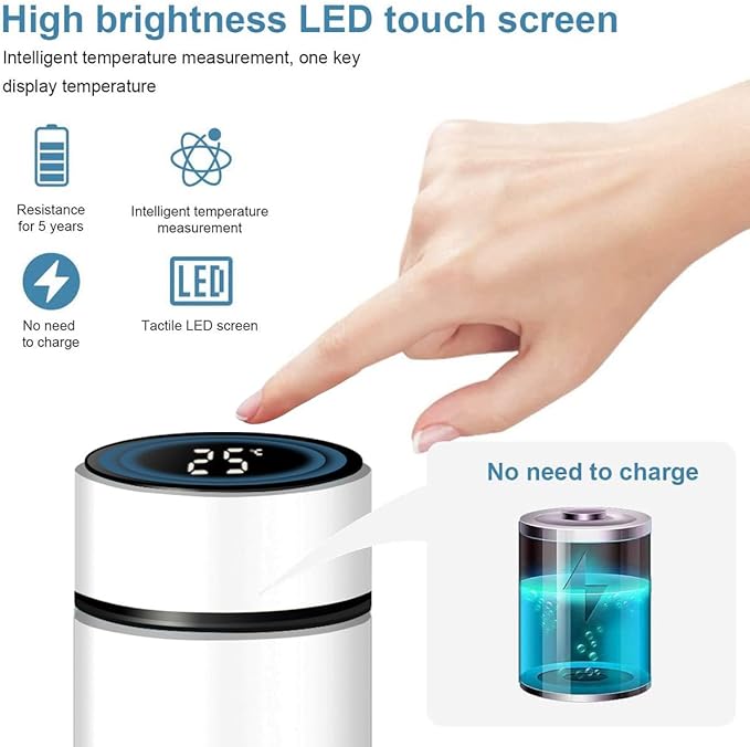 Smart Water Bottle Stainless Steel Vacuum Flask,Travel Mug with Smart LCD Touch Screen, Keep Hot Or Cold, Car Portable Travel Tea Coffee Vacuum Thermo Cup,Insulated Water Bottle