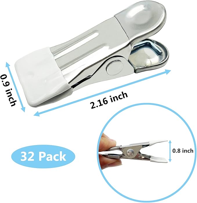 Clothes Pins for Hanging Clothes, 32 Pack White Stainless Steel Clothespins for Laundry, Heavy Duty Clothing Pins for Clothes Line, Metal Clips for Clothes, Socks, Towel, Snack, Photo