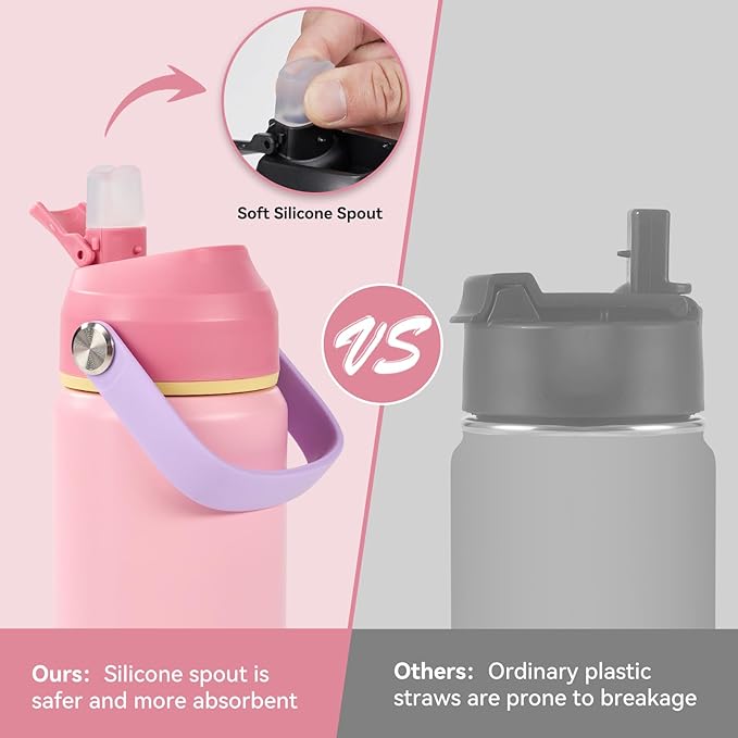 24oz Insulated Stainless Steel Water Bottle, Wide Mouth Double Wall Vacuum, Silicone Straw, Sweat & Leak Proof, BPA Free Insulated Water Flask for Travel, Keep Cold 24h Hot 12h, Cherry