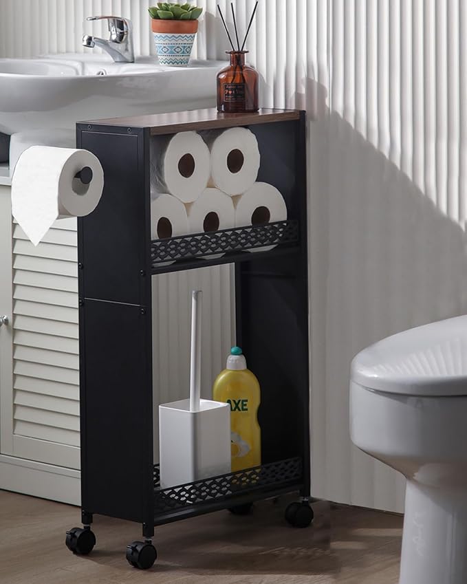 Toilet Paper Holder Stand for Small Bathroom Storage:Skinny Bathroom Storage Cabinet for Small Spaces Tiny Apartment