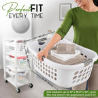 Laundry Basket Holder Shelf – Stackable Engineered Wood Laundry Tower, Tiered Hamper Organizer for Bathroom, Bedroom, Closet (White, 3 Tier)