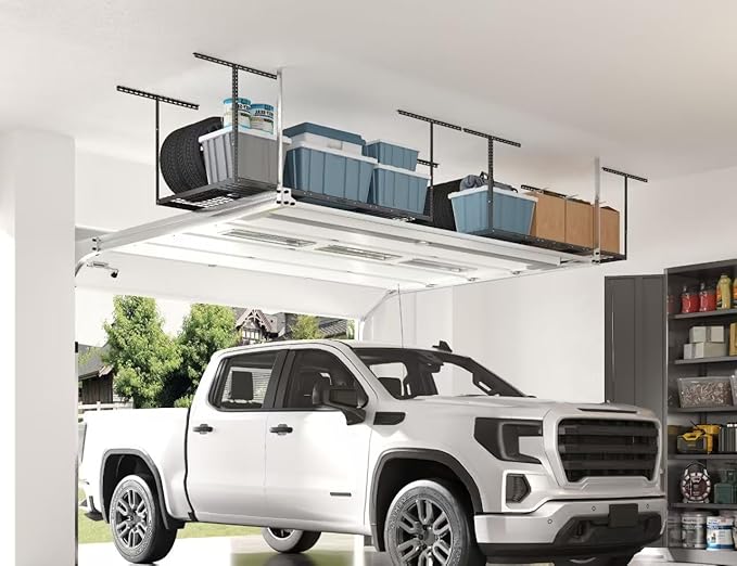 FLEXIMOUNTS 2 Pack 3x6 Overhead Garage Storage Adjustable Ceiling Rack 72" Length x 36" Width x 40" Height, 900lbs Total Weight Capacity, Black, Classic Series