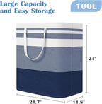 BlissTotes 3-Pack Laundry Basket, Freestanding＆Waterproof Laundry Hamper, Collapsible Tall Clothes Hamper with Easy Carry Handles for Clothes, Towels in the Family and Dorm,Gradient Blue,100L