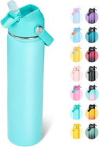 24oz Insulated Stainless Steel Water Bottle, Wide Mouth Double Wall Vacuum, Silicone Straw, Sweat & Leak Proof, BPA Free Insulated Water Flask for Travel, Keep Cold 24h Hot 12h, Sky
