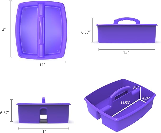 Storex 2-Compartment Large Caddy – Multipurpose Classroom Organizer with Handle, Purple, 6-Pack (00955U06C)