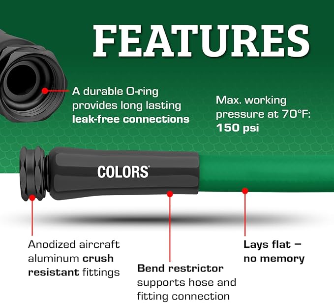 Flexzilla Colors Lead-In Garden Hose 5/8in. x 5ft., Lightweight All-Weather Water Hose, Durable and Flexible, Leak-Free Connections, Forest Green