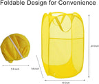 Larpur Pop Up Laundry Hamper, Collapsible Mesh Laundry Basket with Side Pocket, Foldable Clothes Hamper for Storage, Home, Dorm, Travel, Cruise, Yellow