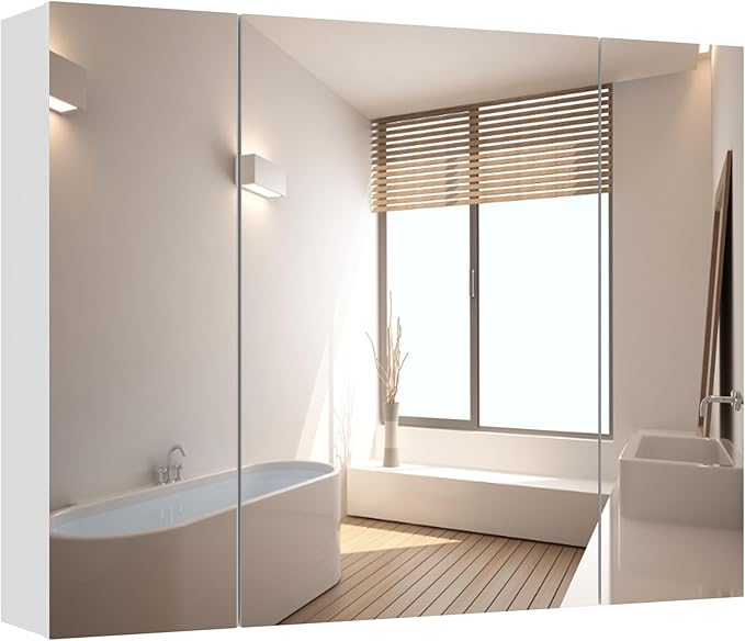 DICTAC Bathroom Medicine Cabinet with Mirrors 31.5x23.62 Inch Storage Cabinet with Mirror Wall Mounted Bathroom Mirror with Adjustable Storage Shelves and 3 Doors Mirror Medicine Cabinets for bathroom