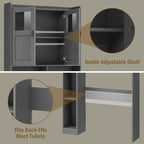 Vabches Over The Toilet Storage Cabinet, Bathroom Shelf Over Toilet with Glass Doors and Adjustable Shelves, Natural Grey Freestanding Home Space Save Toilet Rack, for Restroom, Bathroom, Laundry