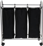 Household Essentials Rolling Triple Laundry Sorter, Silver