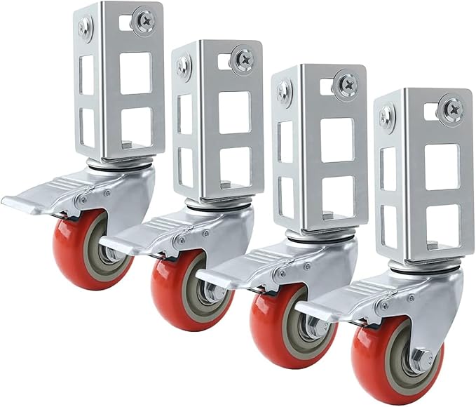 4PCS Storage Rack Caster Wheels,3" Heavy Duty Locking Caster Wheels Warehouse Shelf & Storage Racks Accessories,Fit for Boltless Self Locking Shelving Racks,500LB Capacity