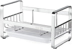 HULISEN Kitchen Sink Sponge Holder, 304 Stainless Steel Kitchen Soap Dispenser Caddy Organizer, Countertop Soap Dish Rack Drainer with Removable Drain Tray, not Including Dispenser and Brush