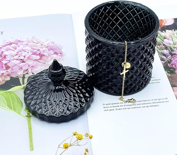 Colorful Glass Jar With Lid,Candy Cookie Jars,Jewelry Box,Buffet Biscuit Containers Food Storage,Decorative Jar,Gothic Decor(Black)