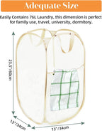 2 Pcs Durable Collapsible Laundry Baskets - Reinforced Mesh Pop Up Laundry Hamper with Pocket, Foldable Dirty Clothes Hamper with Carry Handles for Laundry, Bathroom, Kids Room, Dorm or Travel Beige