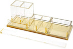 Acrylic Desk Organizer 4-Piece Desk Kit + Free Complimentary Acrylic Ruler, Desktop Organization for Office or Home (Gold)