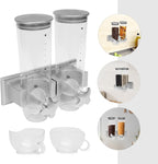 2 Pack 3L/101oz Food Dispenser Wall Mounted Grain Dispenser with 2 Cups Candy Storage Container Double Dry Food Dispensers Wall Mount for Coffee Beans, Nuts, Rice, Millet, Beans (Silver)